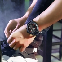 Jam Tangan Chronograph Kuarsa Mewah Pria 43mm Casing Baja Tahan Karat Aksen Merah Jendela Tanggal Tali Baja Tahan Karat Bercahaya Olahraga