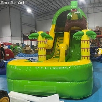 Toboggan aquatique gonflable sur le thème du monde des dinosaures préhistoriques avec décorations de palmiers pour événements commerciaux