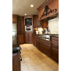 Matt Clear Stained Coating Kết Thúc Tủ Bếp Gỗ Sồi Đỏ Rắn Với Đảo Đá Cẩm Thạch Đen - Product Image 3