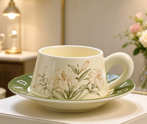 Set Tazza da Caffè in Ceramica con Piattino, Decorazione Floreale Antica, Tazza da Tè in Porcellana per Bomboniere Matrimonio, Regalo di Compleanno per Coppie - Product Image 6