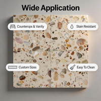Carreaux de terrazzo en crème inorganique sur mesure YUSHI, couleur uniforme, pierre technique à grosses particules pour sols de luxe d'hôtels et villas