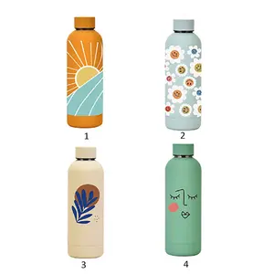 Wholesale double wall insulated thermos bottle UV printing 500/750ml rubber coating small mouth stainless steel water bottle