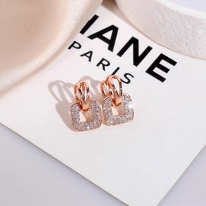 Göz kamaştırıcı çift daire bağlantılı küpe lüks kadınlar için gümüş renk/altın renk moda kübik zirkonya gelin küpe - Product Image 6