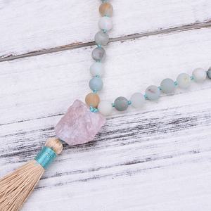 トレンドアマゾナイトジャスパーサンダルウッドビーズタッセルネックレスヨガ108ビーズマラネックレス大きな不規則な石のペンダントネックレス - Product Image 5