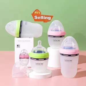 Juego de lactancia de leche anticólico para recién nacido, botella de silicona con logotipo personalizado, sin BPA, cuello ancho
