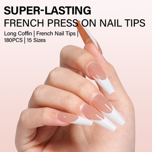<span class=keywords><strong>Uñas</strong></span> postizas francesas <span class=keywords><strong>blancas</strong></span> brillantes de ataúd largo con cobertura completa - 180 unidades/caja, 15 tamaños, puntas de gel suave para artistas de <span class=keywords><strong>uñas</strong></span> al por mayor - Product Image 2