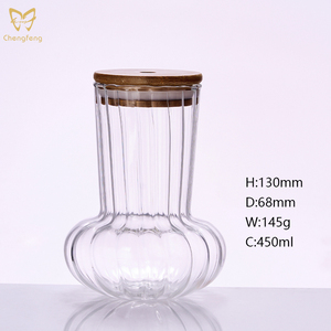 Gobelet à jus en verre transparent au design élégant, verre à rayures avec bouchon en <span class=keywords><strong>bambou</strong></span> pour boissons glacées - Product Image 6