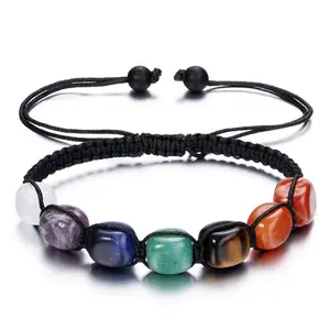 Tailai großhandel buntes Naturstein-Armband handgewebtes Tiger-Auge Stein Achat-Kristall 7 Chakra-Kristalle Yoga-Armband