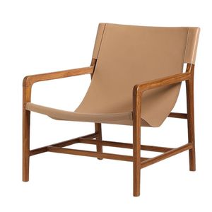 Teak Sling <b>Garden</b> <b>Chair</b> Contemporary Outdoor Recliner Manual Tilt Durable Wood Frame Tapered Legs Brown <b>Cushion</b> - Product Image 5