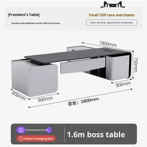 Scrivania Direzionale in Legno Massello Verniciato, Lussuosa Scrivania Presidenziale Modulare di Alta Gamma, Set Scrivania e Sedia dal Design Moderno e Semplice - Product Image 6