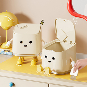 Dễ thương phim hoạt hình thùng rác có thể phòng khách giá trị cao Thùng rác nhỏ với bàn chải nhỏ Máy tính để bàn đôi Thùng Nhựa thùng rác - Product Image 1