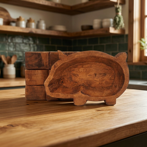 BEST SELLER <b>Pig</b> Shape Wooden Dough Bowl Wholesale Rustic Wooden Dough Bowls Wooden Dough Bowl for Making Candle - Product Image 1