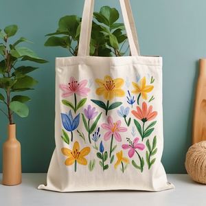 Cadeaux promotionnels, sac fourre-tout en toile imprimé avec des motifs de fleurs printanières en aquarelle, adapté à un usage quotidien, au shopping, à l'école et aux voyages - Product Image 1