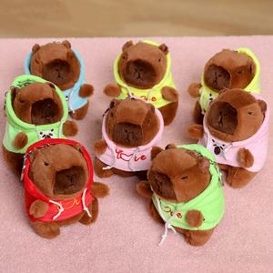 Venta caliente Kawaii 12cm Sudadera con capucha Capybara Llaveros de felpa Unisex Tela de algodón Cerdo Alivio del estrés Regalos - Product Image 6