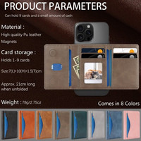 Dompet Kartu Magnetik Kulit PU Kompatibel dengan Magnet, Slot Multi-Kartu, Tempat Kartu Kredit untuk iPhone 17 Pro Max, Model Lipat Tiga