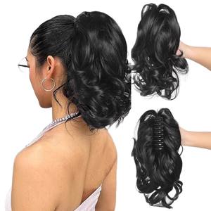 วิกผมแบบตาข่ายยืดหยุ่น ทรงหางม้า สีดำ 1B เส้นผมทนความร้อนสูง แฟชั่นผู้หญิง ผมฟู ลอนใหญ่ สไตล์สั้น - Product Image 3