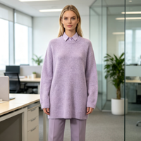 Pull tricoté à manches longues pour femme Billy, personnalisable OEM & ODM, vêtements de loisirs en maille violette de haute qualité, vente en gros