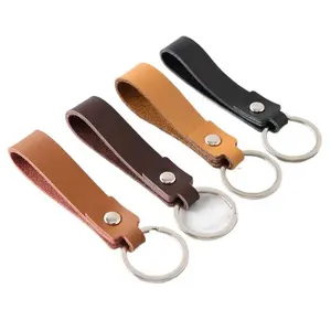 Wholesale Custom Logo Vintage Genuine Leather Keychains Blanks Promotional OEM Low Price Brown Car Keychains