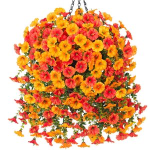 Guirnalda Artificial de Gloriosas Bicolor Naranja y Amarillo para Decoración de Jardín y Patio Exterior, Colgante de Pared de Tela de Poliéster Plástico - Product Image 2