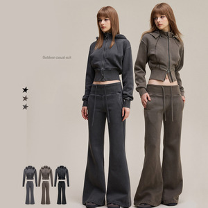 <span class=keywords><strong>Pantaloni</strong></span> Larghi da Donna in <span class=keywords><strong>Pile</strong></span> Spazzolato Traspirante Colorato 400g, <span class=keywords><strong>Pantaloni</strong></span> a Zampa d'Elefante Neri Effetto Vissuto - Product Image 2