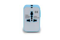 Adaptador de corriente de viaje universal de acero inoxidable con enchufe USB dual azul HHT202 con 2 cargadores USB 16A corriente nominal