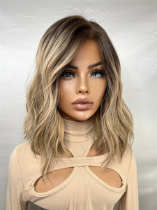 Cheveux européens ombrés blonds avec racine cendrée Doublure en soie sans couture naturelle et réaliste Lace Top Perruque juive pour femmes - Product Image 2