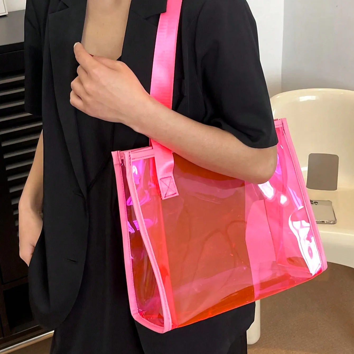 Custom Iridescent Jelly PVC Bags Wholesale Women Waterproof Hologram Clear Beach Tote Bag
