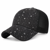 Casquette de camionneur à motif étoile 100% coton noire, casquette de baseball brodée avec dos en maille, sangle réglable, unisexe, sport, extérieur, streetwear
