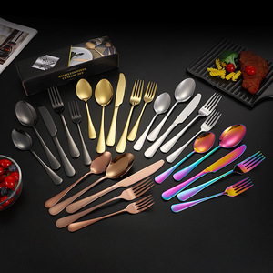 Juego de cubiertos de acero inoxidable de 20 piezas, apto para lavavajillas, para fiestas, vajilla occidental, cuchillo para carne, juego de cucharas doradas - Product Image 1