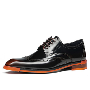 Chaussures derby en cuir véritable brillant, cuir de vachette pleine fleur pour homme avec semelle orange, style rétro britannique, chaussures en cuir décontractées pour affaires - Product Image 5