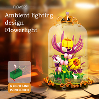 Set Mainan Bongkar Pasang Bunga Abadi 3D Custom Ideas Eternal Flower World, Kaktus, Mawar, Bunga Matahari, Anggrek, Dilengkapi Lampu