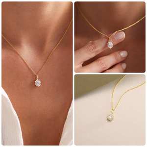 Collier pendentif en argent sterling 925 avec moissanite, forme de fleur, taille ovale et ronde, plaqué or, cadeau de mariage ou de fête - Product Image 4