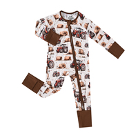Piyama Bayi Baru Lahir Bahan 95% Serat Bambu 5% Spandex dengan Ritsleting dan Manset Konvertibel, Pakaian Karakter ODM