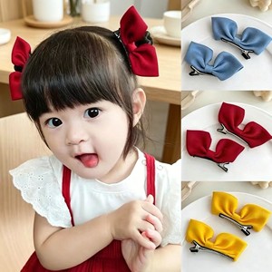 Korean style <b>bow</b> hair <b>clip</b> for children, 3D fabric pleated cute red small princess style side <b>clip</b> hair accessory - Product Image 1