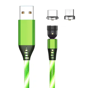 Muestra gratis Cable de carga USB magnético de rotación de 540 grados Cable USB de luz LED 3 en 1