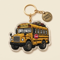 Porte-clés personnalisé en plastique acrylique en gros, 3D, mignon, en peluche, de luxe, avec logo de designer, breloque pour sac en forme d'autobus scolaire