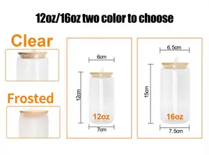 USA Warehouse Wholesale 12oz 16oz Clear Frosted Sublimation Blanks Glass Mason Jar Beer Can Glass Cup With Bamboo Lid And Straw