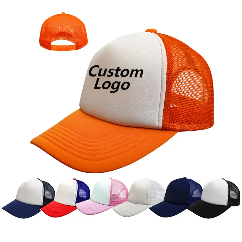 Topi truk dan topi Trucker jaring 5 Panel Logo kustom topi trucker 2 3 tone 5 panel 3d bordir busa topi jala