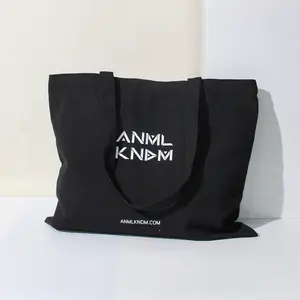 थोक विक्रेता ब्लैक रिसाइकल्ड ऑर्गेनिक कॉटन शॉपिंग टोट बैग कस्टम लोगो स्क्रीन प्रिंटेड कैनवास बैग हैंडल के साथ
