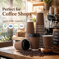 Vaso de Papel Kraft Ondulado de Triple Pared Resistente al Calor y Anti-escaldaduras Universal de 12oz y 16oz para Cafetería, Tostador de Café Artesanal, Tienda de Alimentos y Bebidas