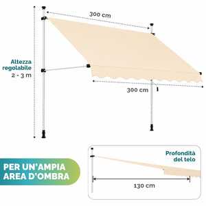 Toldo Retráctil Sangiorgio de 300x300 cm, Beige, con Manivela, Sin Agujeros, Estructura Ajustable, para Uso en Exteriores - Product Image 2