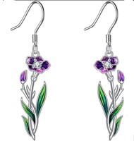 Edler Schmuck Sterling Silber Emaille Geburts monat Flower Drop Dangle Hook Ohrringe
