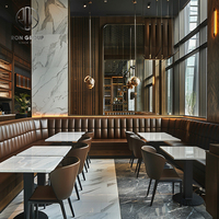 Ensemble de meubles de restaurant haut de gamme Ron Group, table carrée en marbre, chaise ergonomique en cuir, banquette en forme de L