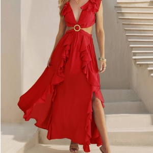 เดรสยาวผ้าลินินสำหรับผู้หญิง ลดราคาพิเศษ ระบายอากาศได้ดี เป็นมิตรกับสิ่งแวดล้อม คอวี เซ็กซี่ สไตล์ลำลอง เรียบง่าย ทรงเข้ารูป แต่งระบาย เหมาะสำหรับใส่ลำลองหรือเป็นทางการ - Product Image 2