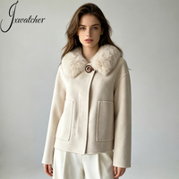 Manteau en laine double face Jxwatcher avec col en fourrure de renard véritable détachable, fermeture éclair douce, logo personnalisé, manteaux en laine d'hiver à col haut pour femmes