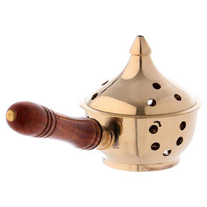 Quemador de Incienso Orgánico de Latón Macizo Hecho a Mano, Bakhoor Mabkhara, Soporte Aromático con Asa de Madera, Uso Tradicional, Decoración del Hogar, Regalos - Product Image 1