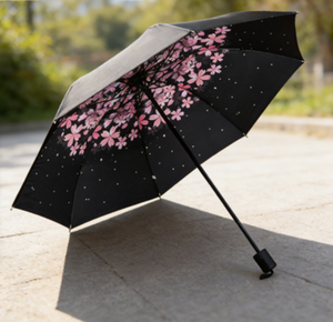 Parapluie pliant 3 sections à ouverture automatique en tissu pongé de couleur alternative imprimé avec motif floral 8K - Product Image 2