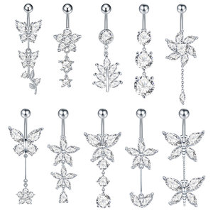 Lingchee in acciaio inox CZ farfalle foglia d'acero ombelico anello adatto per l'accessorio moda donna - Product Image 1