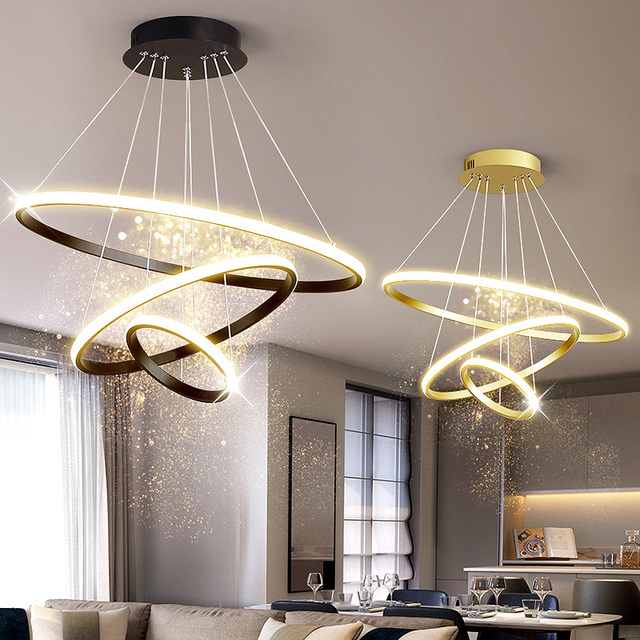 Modern Luxury LED Chandelier Ceiling Light with 3-Ring Design Warm White Dimmable for Bedroom or Hotel