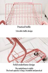 Carrito de Compras Plegable de Metal de Doble Plataforma con Ruedas de PU de 4'', Diseño Maniobrable, Color Rosa, para Uso en Interiores, Herramienta Confiable para Uñas - Product Image 2